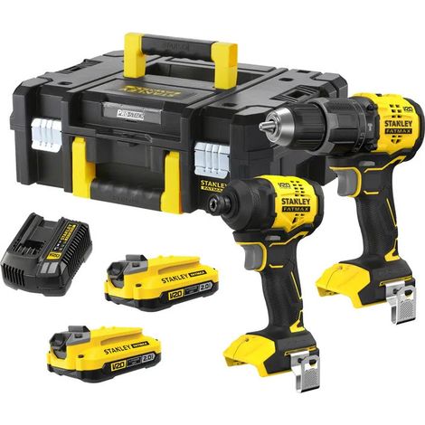Kit 2 outils 18V - Perceuse visseuse à perc., Visseuse à impact , 2 bat. 2 Ah en mallette Pro-Stack V20 - STANLEY POWERTOOLS - SFMCK201D2T-QW (1/2)