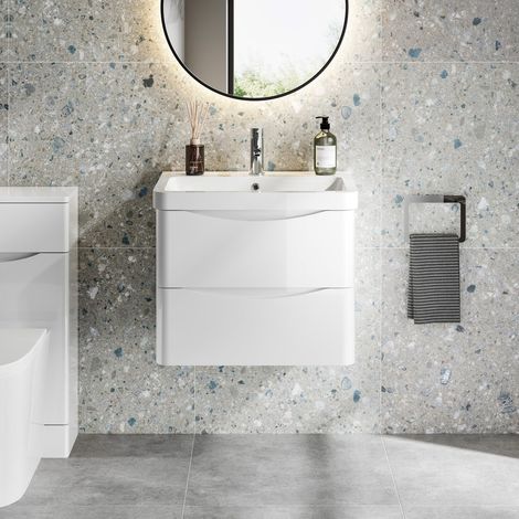 600mm Bathroom Vanity Unit Wall Hung Storage Furniture Basin Soft Close White (1/5)