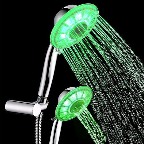 Shower Head - LED Color-Changing - No Battery Required - Automatic 7-Color Cycle - Fits Standard Shower Arm - 112 mm Diameter - Includes Hose And Wall Holder - 1 Piece (1/5)