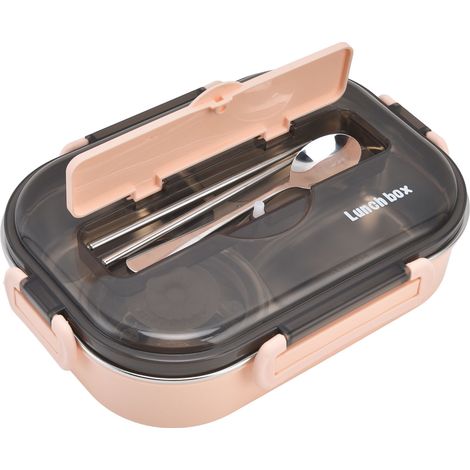 Boîte-repas Bento 4 compartiments 1.3L en acier inoxydable 304 pour enfants avec bol à soupe et couverts - Rose (1/5)