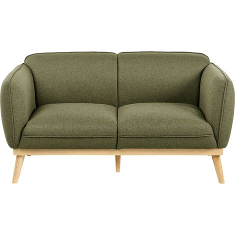 Canapé Scandinave en Tissu 2 Places Pieds Effilés en Bois Facile d'Entretien Vert Olive Ljung (1/5)