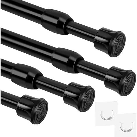 Shower Rod Door Curtain Rod Stainless Steel Retractable Curtain Rod 50-90cm Multifunction Coat Rail Cat's Nest Rod Black (1/5)