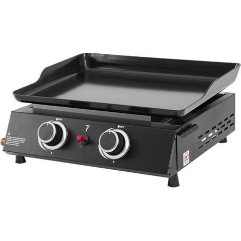 COOKING BOX BY FAVEX - Plancha gaz Alma 2 feux - Plaque en acier émaillé - 2 brûleurs - Piezo mécanique - Puissance 4,8 KW - Surface de cuisson 44 x 34 cm - Tiroir graisses - Jusqu'à 6 convives