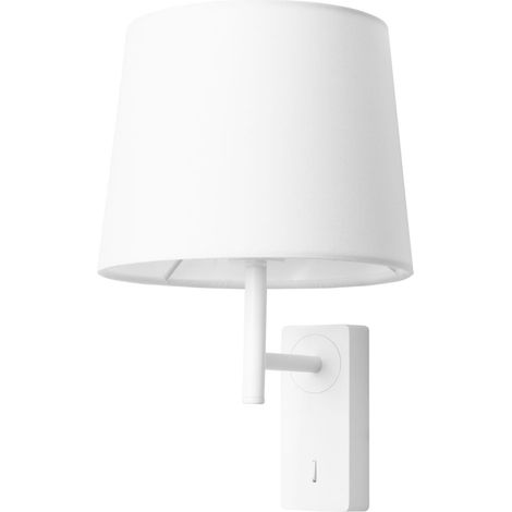 Forlight Aura -2 Apliques de Pared para Dormitorio E27 con Interruptor ON/OFF en la Base. Color Blanco con Pantalla de Textil