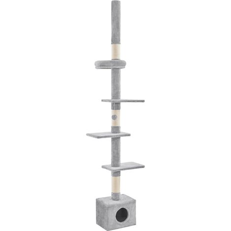 Homevive Árbol Rascador para Gatos 226-265,5 cm Torre para Gatos Ajustable en Altura Fijar al Techo con Cueva Plataformas y Perchas de Sisal Gris