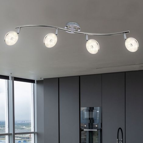 Spot LED barra 4 faretti plafoniera orientabile Lampada da soffitto moderna, cristalli in vetro cromato, 4x 6W 475Lm bianco caldo, LxH 70x18,5 cm