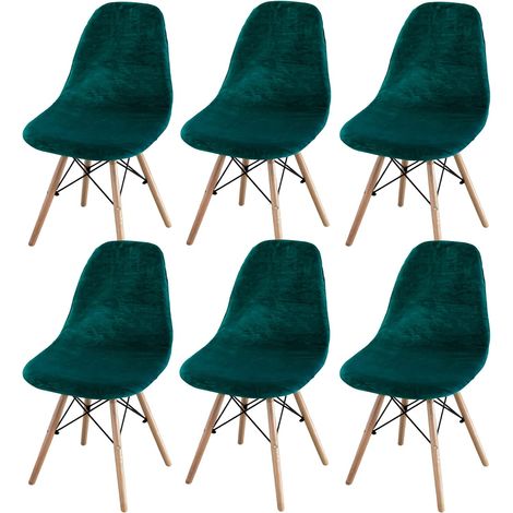 Set of 2/4/6 Mid-Century Modern Dining Chair Covers – Armless Chair Covers for Kitchen, Dining Room (Green, Set of 6) (1/5)