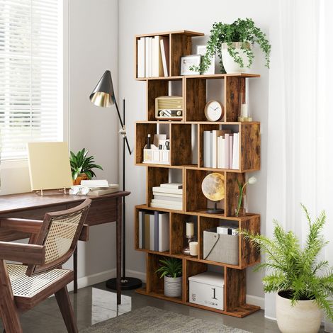 Bibliothèque à 6 Niveaux, Séparateur de Pièce Autoportant, Étagère de Rangement Moderne pour Salon, Chambre, Marron (1/5)