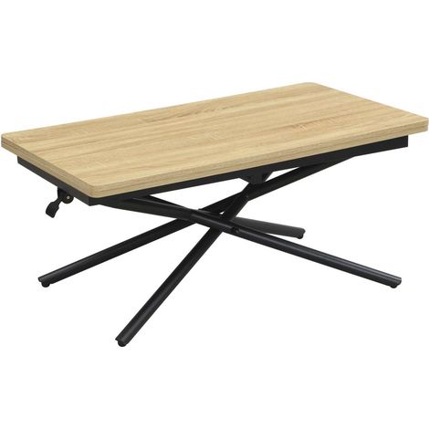 Mesa centro elevable y extensible Katy acabado oak y negro, 38/76.5cm(alto) 114.38cm(largo) 100cm(ancho)