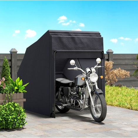 Garage pieghevole per moto 345x135x191 cm nera in tessuto Oxford con struttura metallica e finestre ventilate (1/5)