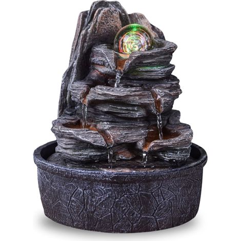 Fontana interna a cascata natura scala effetto pietra luce colorata, idea regalo, decorazione per interni in movimento, fontana da tavolo Zen rilassante, oggetto portafortuna, altezza 25 cm – Luberon (1/5)