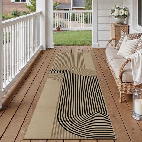Tapis Exterieur Resistant Pluie 60x240cm Couloir Extérieur Terrasse Marron Noir Antidérapant Lavable Carpet Passage Jardin Balcon Descente de Lit Salle a Manger Moderne Jute Aspect Rug (1/5)