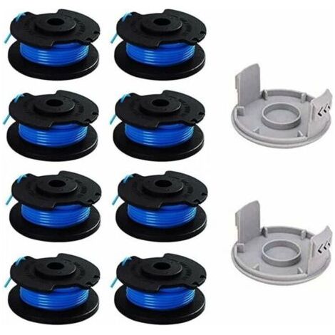 Paquet de 10 bobines de rechange pour tondeuse à pouce Ryobi, compatibles avec Ryobi One + AC14RL3A, tondeuse sans fil, 8 bobines + 2 capuchons de coupe (1/4)