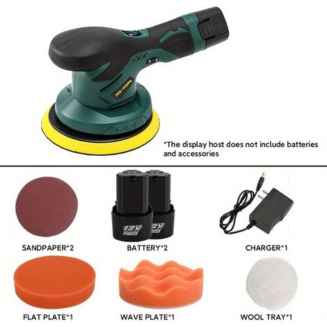 Polisseuse-Cireuse Sans Fil 12V au Lithium, 2 Batteries 1 Chargeur + Accessoires, Machine de Polissage et Meulage Tout-en-Un Portable pour Voiture (1/5)