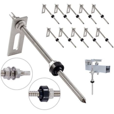 Lot de 10 vis à double filetage avec tôle d'adaptation M10 x 250 mm en acier inoxydable Vis Inox de Fixation Panneau Solaire (1/5)