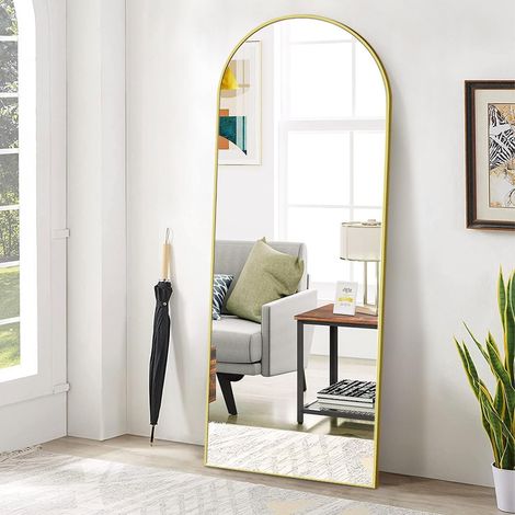 Miroir Complet arqué, 53 x 163 cm, Grand Miroir sur Pied bombé, Pleine Longueur, monté au Mur, incliné, Miroir de Sol pour Le Salon, doré (1/5)