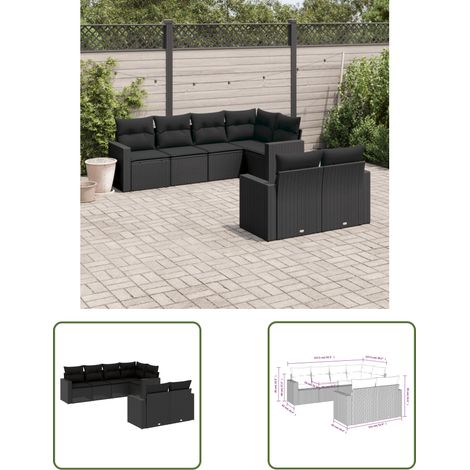 The Living Store 7-tlg. Garten-Sofagarnitur mit Kissen Schwarz Poly Rattan - Gartenmöbel - Outdoor Möbel - Rattan Sofa - Lounge Set - Esszimmergarnitur (1/3)