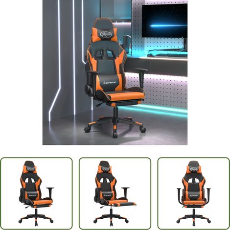 vidaXL Gamingstuhl mit Massage - Gaming-Stuhl mit Massage & Fußstütze Schwarz Orange Kunstleder (1/5)