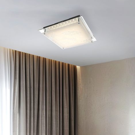 Lampada da soffitto per camera da letto, soggiorno, sala da pranzo, in vetro satinato cromato, decoro quadrato, 1 LED 20W 1200Lm 3000K, HxLxP 8x43x43 cm