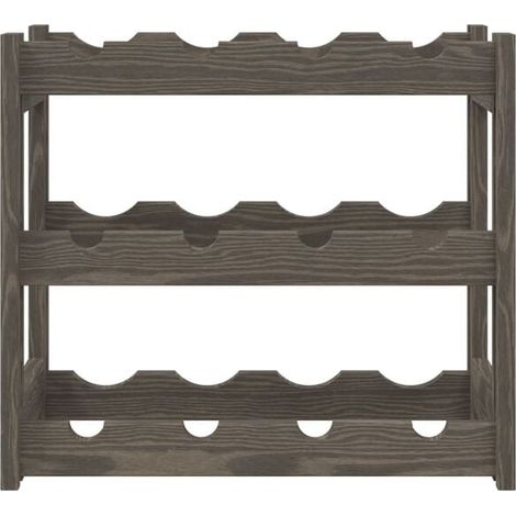 Étagère à Vin en Bois de Pin Massif, Porte-Bouteilles Gris pour 12 Bouteilles, Design Robuste et Stable, Rangement Décoratif pour Cave ou Cuisine (1/5)