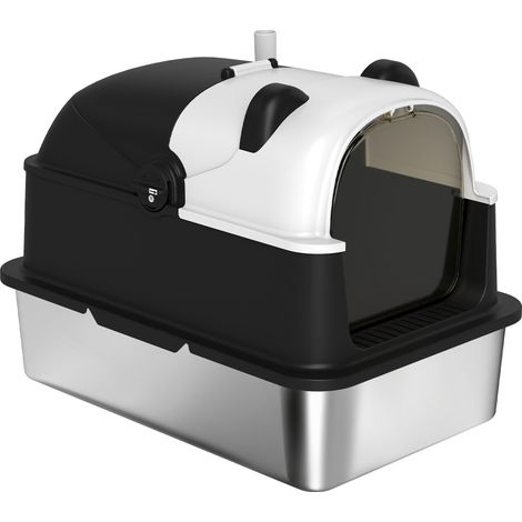 Panda Style L Stainless Steel Cat Litter Bo Lid, Enclosed Kitty Litter Bo Scoop, 60 40 45 cm (1/5)
