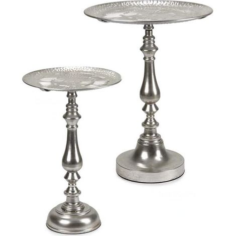 Fade Set 2 Tavolini Layla in Metallo Argento 55 x 73 Cm 42 x 66 Cm – Tavolini Moderni da Salotto