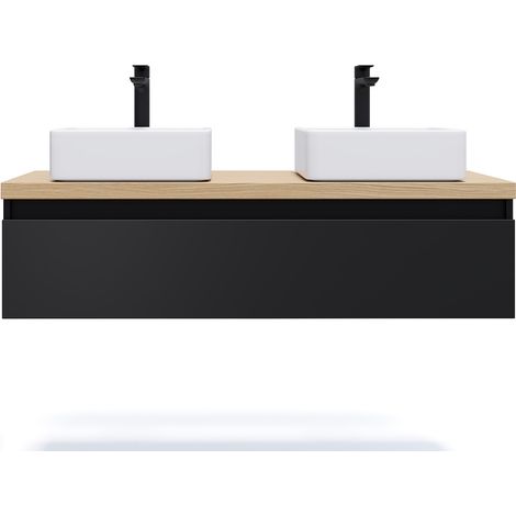Meuble de salle de bain suspendu 2 vasques à poser 120cm 1 tiroir Noir - Hudson (1/5)