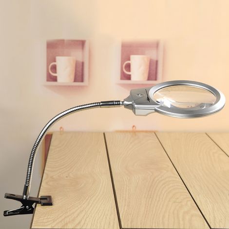 Lampe loupe de bureau professionnelle mains libres et flexible avec éclairage LED lumineux et pince pour la lecture et la peinture (1/2)