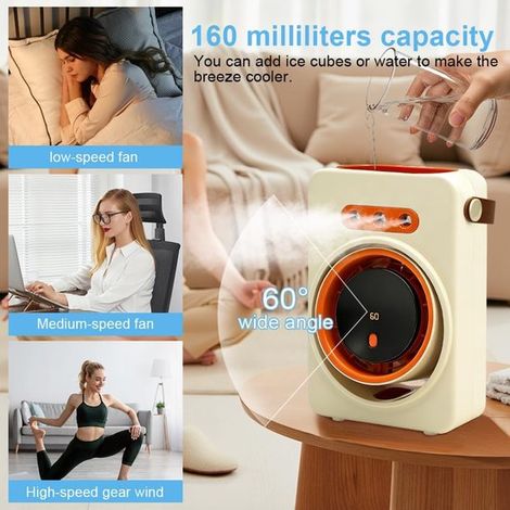 Mini condizionatore d'aria mobile，ventilatore silenzioso portatile raffreddato ad acqua，raffrescatore d'aria ad acqua USB，batteria ricaricabile