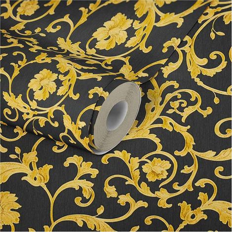 Papier peint baroque chic gris foncé & doré Tapisserie élégante style baroque pour salon Papiers peints pour couloir (1/5)