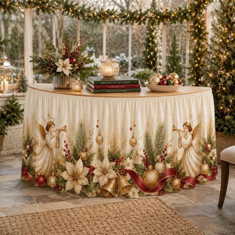Nappe de Noël style 2026 pour décorations de fête de famille - Tissu décoratif en polyester imprimé bonhomme de neige et sapin de Noël - 180 x 75 cm - 25