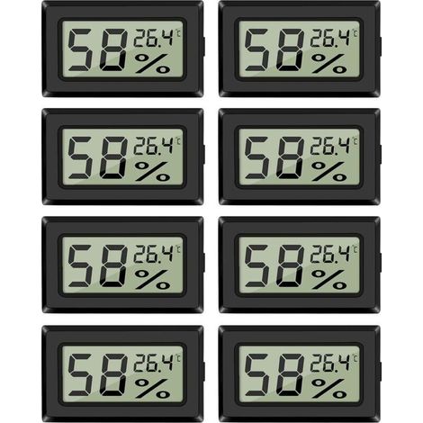 Lot de 8 mini-hygromètres et thermomètres, hygromètres numériques d'intérieur avec capteur de température pour serres, voitures, bureaux, Celsius (°C)