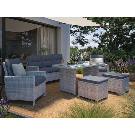 [GEBRAUCHT] B-Ware Loungegruppe Luciara 6-teilig Gartenmöbel Stahl Polyrattan Hellgrau-Anthrazit (1/2)