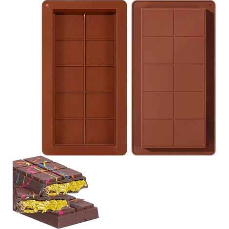 Moule Tablette Chocolat - Silicone Antiadhésif - 25 x 13 x 2 cm - Pour Chocolat Tablettes Et Décorations Pâtissières - 2 Pièces (1/5)