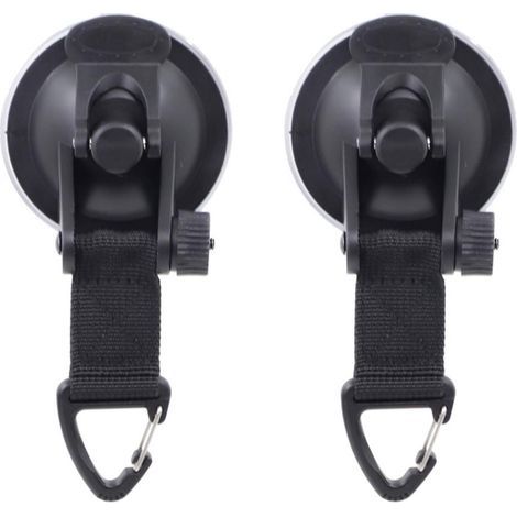 Suction cup hooks for car and outdoor use – 2 pieces, secure attachment to smooth surfaces, black (1/5)