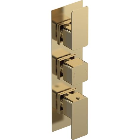 Swinscoe Contemporary Square Concealed Triple Thermostatic Shower Valve with Diverter 3 Outlets - Brushed Brass Finish - Balterley