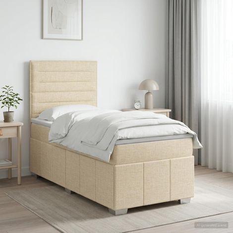 vidaXL Cama box spring con colchón Crema 100 x 200 cm Tela (1/5)