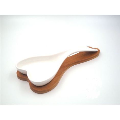 Poggiamestolo in Ceramica Forma Cuore Base in Legno 24 cm (1/2)