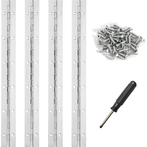 Lot de 4 charnières de piano en acier inoxydable de 30 cm avec tournevis et vis, pour piano, portes d'armoire, portes (1/5)