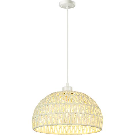 Suspension rustique, Lustre tissé main, Plafonnier bohème, Luminaires îlot, Suspension à hauteur réglable, Blanc (1/5)