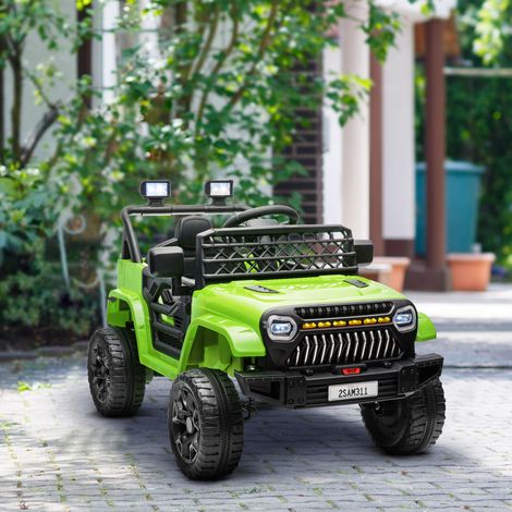 Elektrisches Kinderauto mit 12V-Akku, Fernbedienung, einstellbarer Geschwindigkeit, USB-Anschluss, Scheinwerfern, Hupe, Grün