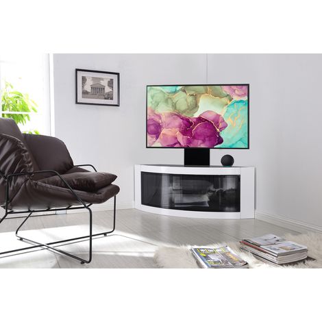 Centurion Supports PANGEA Black/White Beam-Thru Curved True-Corner 32"-50" TV Cabinet with Mounting Arm (1/5)