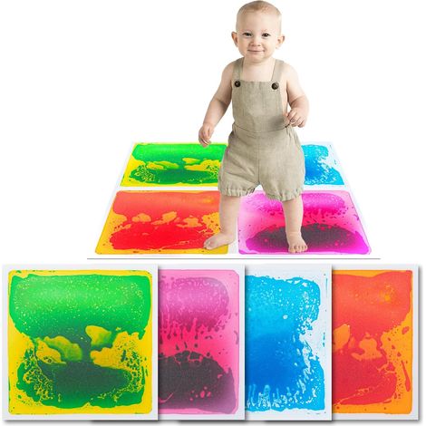 Lot de 4 Dalles de Sol Sensorielles Liquides 30 x 30 cm,pour Salle de Jeux et Piste de Danse,Carrés,Multicolore (1/5)