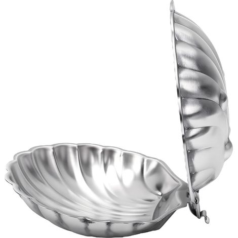 Vintage Shell-Shaped Trinket Tray, Decorative Dish in 304 Stainless Steel, 4.7x4.7x2.0 Inches with Silver Finish for Serving Snacks, Nuts, etc. (1/5)