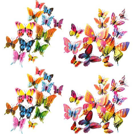 Autocollant Papillon 3D - Décoration Murale DIY avec Aimants - Pour Fête Anniversaire Mariage Déco Maison Bureau Chambre Enfant - Lot de 48 Pièces (1/5)