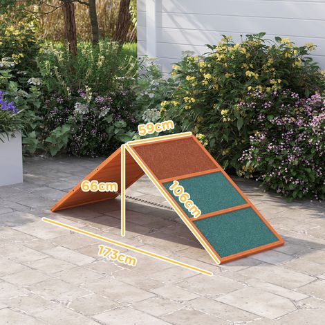 Rampe d'agilité pour chien, pliable, hauteur réglable, antidérapante, en bois de sapin, jusqu'à 40 kg, 173 x 59 x 66 cm, orange/vert (1/5)