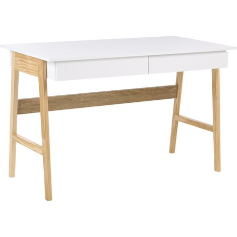 Escritorio minimalista para oficina en casa con cajones de aglomerado 120 x 60 cm blanco y marrón claro Theslay