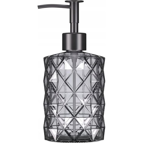 Dispenser di sapone in vetro da 330 ml per bagno e cucina, nero opaco, con motivo a diamante. (1/5)