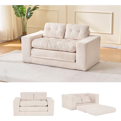 Canapé-lit 2 places beige en tissu côtelé sans cadre avec coussins amovibles (1/5)