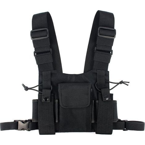Pocket Radios Chest Radio Harness Chest Face Pack Pouch Case Vest Rigging Case for 2-Way Radio Walkie Talkie Wall Mount Black (1/5)